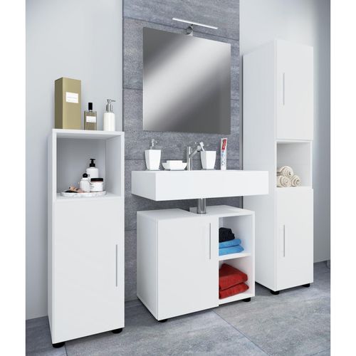 4051814412509 - 4-tlg Badmöbelset Badmöbel Set aus Unterschrank Midischrank Hochschrank und Spiegel Badezimmermöbel – Flandu III 4051814412509 - 4-tlg Badmöbelset Badmöbel Set aus Unterschrank Midischrank Hochschrank und Spiegel Badezimmermöbel – Flandu III