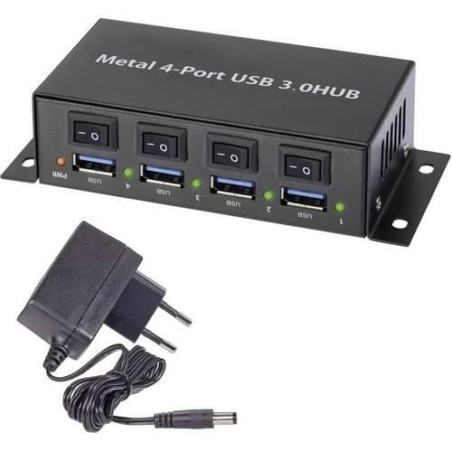 4016138969573 - RF-3955362 4 Port USB 32 Gen 1-Hub (USB 30) Metallgehäuse einzeln schaltbar zur Wandmontage Schwarz