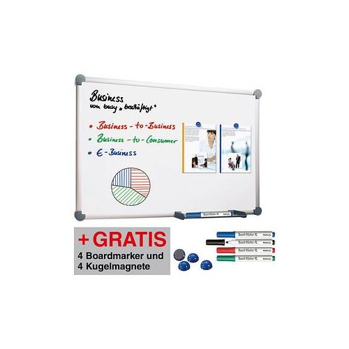 4002390044349 - AKTION MAUL Whiteboard 2000 MAULpro 2400 x 1200 cm weiß emaillierter Stahl + GRATIS 4 Boardmarker farbsortiert und 4 Kugelmagnete blau