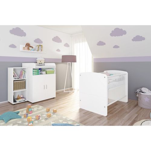 4260347792464 - nonjoo Babyzimmer Lunis Set 2 best aus Babybett Kommode Wickelaufsatz Wandboard und Regal mit 3 Fächern