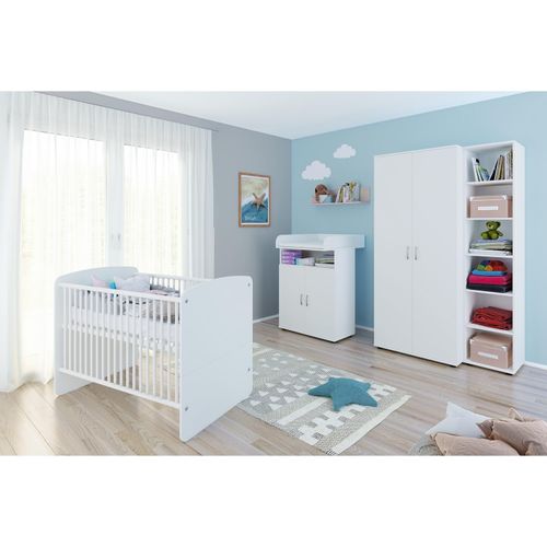 4260347792495 - nonjoo Babyzimmer Lunis Set 5 best aus Babybett Kommode Wickelaufsatz Wandboard Regal mit 6 Fächern und Kleiderschrank 2-trg