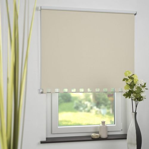 4016318393259 - Seitenzugrollo Kettenzugrollo Volantrollo Rollo Eckig Verdunklung 192 x 180 cm beige für Fenster