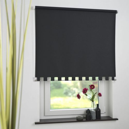 4016318393723 - Seitenzugrollo Kettenzugrollo Volantrollo Rollo Eckig lichtdurchlässig 92 x 180 cm schwarz für Fenst