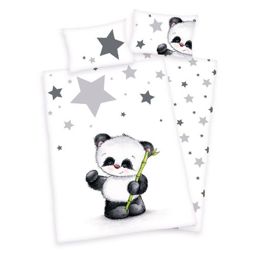 4006891898647 - Flanellbettwäsche 100x135 Panda 8647 Bambussterne für das Babybett