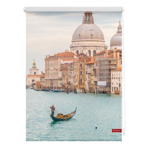 4250434120461 - Seitenzugrollo ORIGINAL Klemmfix Motiv Venedig Canal Grande Rollos Gr 150 cm 120 cm blau (blau weiß) Rollos ohne Bohren Rollo bedruckt