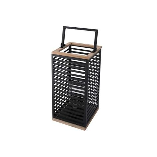 4057984013898 - Design Decoration - Deko Henkel Laterne aus Metall und Kiefernholz 35 cm mit Glaseinsatz - Schwarz