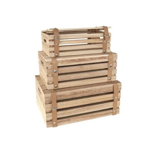4036812400697 - Posten Börse - Holzkisten 3er Set mit pvc Riemen Deko Kisten in 3 Größen - Braun 4036812400697 - Posten Börse - Holzkisten 3er Set mit pvc Riemen Deko Kisten in 3 Größen - Braun