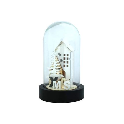 4052304223438 - X-mas Art Collection - Deko led Glaskuppel mit Holz x-mas Haus h 20 cm Weihnachten - Mehrfarbig