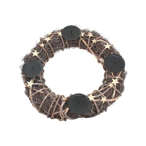 4057984000638 - X-mas Art Collection - Adventskranz aus Naturgeflecht 40 cm ø mit Kerzenhalter - Braun schwarz 4057984000638 - X-mas Art Collection - Adventskranz aus Naturgeflecht 40 cm ø mit Kerzenhalter - Braun schwarz