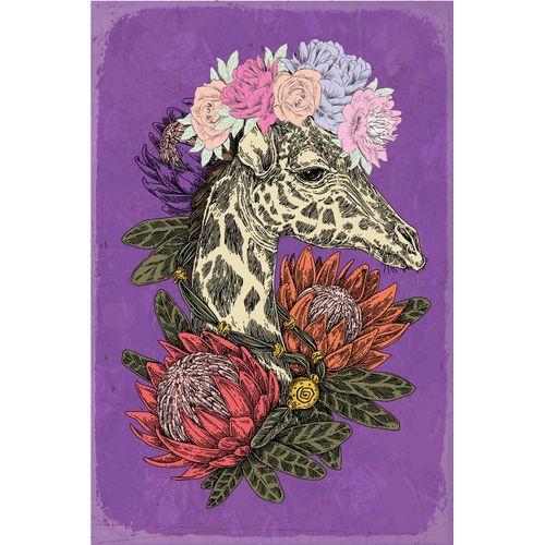 4049009865612 - Metallbild QUEENCE Flower Power Bilder Gr B H 45 cm x 30 cm Metallbild Giraffe Hochformat 1 St rosa Metallbilder