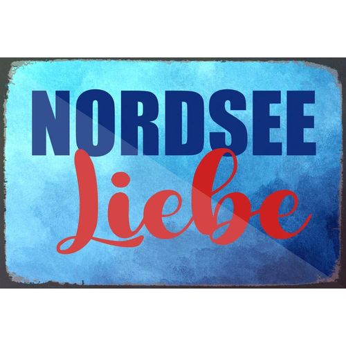 4049009865766 - Metallbild QUEENCE Nordsee Liebe Bilder Gr B H 45 cm x 30 cm Metallbild Sprüche Querformat 1 St rot Metallbilder