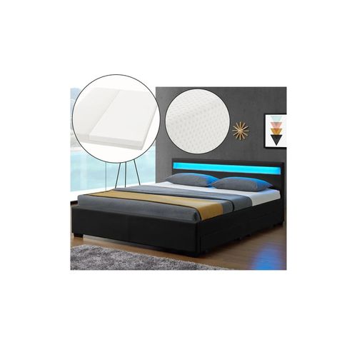 4260304766545 - Polsterbett Lyon 180 x 200 cm mit Bettkasten led Beleuchtung Lattenrost & Matratze - Kunstleder & Holz – Bett Bettgestell Doppelbett schwarz 4260304766545 - Polsterbett Lyon 180 x 200 cm mit Bettkasten led Beleuchtung Lattenrost & Matratze - Kunstleder & Holz – Bett Bettgestell Doppelbett schwarz