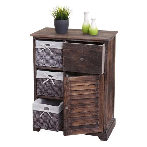 4057651419558 - Kommode MCW-H21 Schrank Schubladenkommode Massiv-Holz Korb-Schublade 80x60x30cm ~ shabby braun