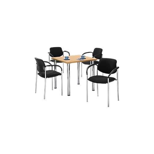 4250510848548 - Sparset Besucherstühle stapelbar Bezugstoff schwarz Sitzmaße B 450 x T 460 x H 470 mm 4 Stück + Tisch Buche-Dekor B 800 x T 800 mm