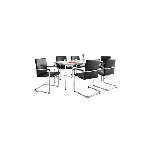 4250510803615 - Sparset Freischwinger Rumba Bezug Kunstleder schwarz Sitzmaße B 490 x T 430 x H 470 mm 6 Stück + Konferenztisch lichtgrau B 1600 x T 800 x H 720 mm 4250510803615 - Sparset Freischwinger Rumba Bezug Kunstleder schwarz Sitzmaße B 490 x T 430 x H 470 mm 6 Stück + Konferenztisch lichtgrau B 1600 x T 800 x H 720 mm
