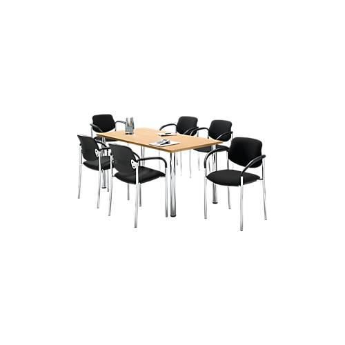 4250510848579 - Sparset Besucherstühle stapelbar Bezugstoff schwarz Sitzmaße B 450 x T 460 x H 470 mm 6 Stück + Tisch Buche-Dekor B 1600 x T 800 mm 4250510848579 - Sparset Besucherstühle stapelbar Bezugstoff schwarz Sitzmaße B 450 x T 460 x H 470 mm 6 Stück + Tisch Buche-Dekor B 1600 x T 800 mm