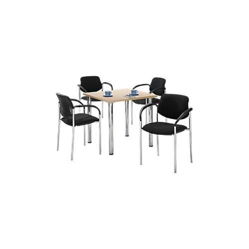4250510848555 - Sparset Besucherstühle stapelbar Bezugstoff schwarz Sitzmaße B 450 x T 460 x H 470 mm 4 Stück + Tisch Ahorn-Dekor B 800 x T 800 mm
