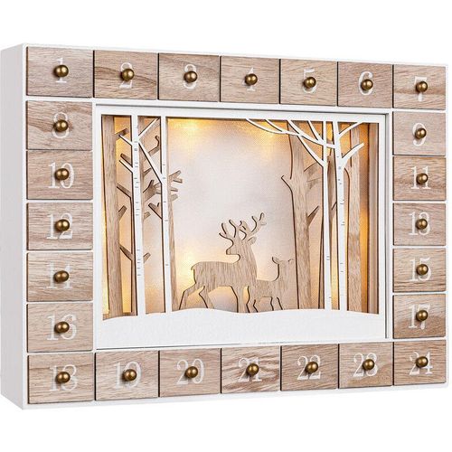 4251777201428 - Spielwerk® Nachhaltiger Adventskalender zum selbst Befüllen Wiederverwendbar LED warm-weiß 3D Fenster 24 Türchen Weihnachtskalender Kinder DIY Holz