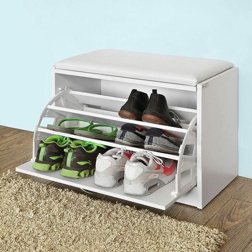 6900021374460 - FSR16-W Schuhbank mit Sitzkissen Sitzbank Schuhregal Garderobenbank Sitzkommode Schuhkipper mit 1 Klappe bht ca 60x48x30cm - Sobuy