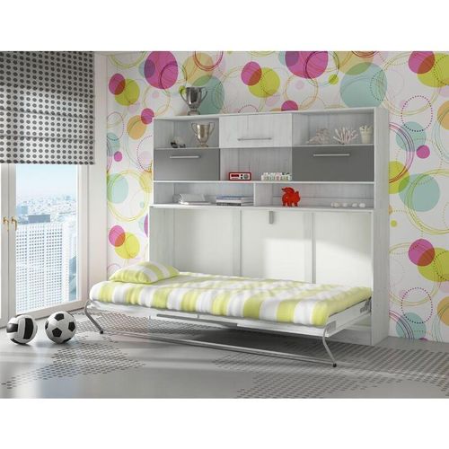 5906721157076 - Bim Furniture - Schrankbett Wandbett roger 90x200cm Horizontal + Regal Craft Weiß Graphit