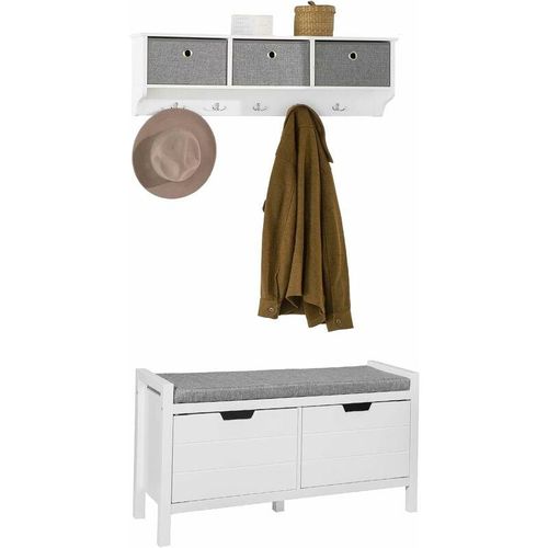 4251388620229 - Wandgarderobe-Set Flurset Flurmöbel Schuhbank mit Sitzfläche Flurgarderobe FSR63-W+FRG282-W - Sobuy