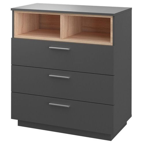 4251421970304 - Kommode Highboard Anrichte Beatrice Anthrazit 3 Schubladen Sideboard Regal