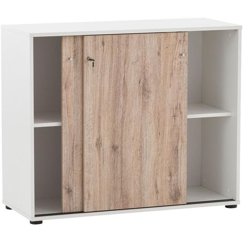 4066075037934 - Lomadox - Büro Aktenschrank Schiebetüren abschließbar BRAGA-80 in weiß mit Wildeiche Nb b h t ca 1001 836 41 cm - weiß