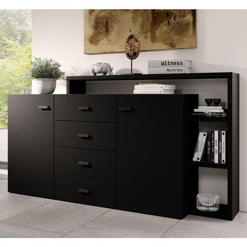 4066075036722 - Lomadox - Sideboard mit Regal BEXLEY-83 in schwarz matt b h t ca 180 98 37 cm - schwarz