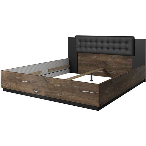 4066075055662 - Lomadox - Schlafzimmer Doppelbett ohne Lattenrost Liegefläche 160 x 200 cm SOLMS-83 in Flagstaf Eiche dunkel Nb und silber kombiniert mit schwarz