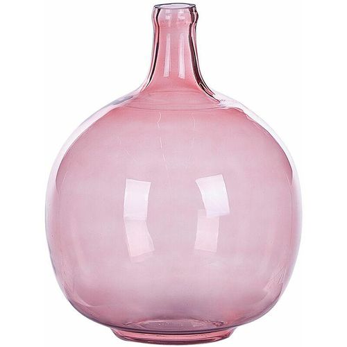 4251682280464 - Dekovase Rosa   Transparent 31 cm aus Glas mit Glänzender Oberfläche Wohnartikel Wohnung Zubehör Dekogefäß Rund Moderner Glamouröser Stil - Rosa