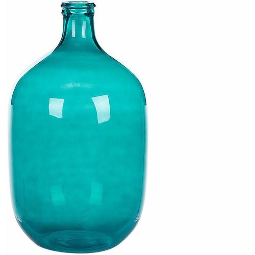 4251682280556 - Beliani - Dekovase Türkis Glas 48 cm mit glänzender Oberfläche Wohnartikel Wohnung Zubehör Dekogefäß Rund Modern Glamourös