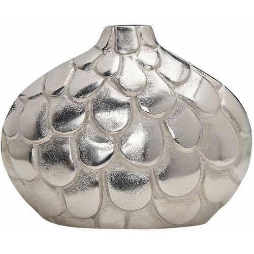 4251682279918 - Beliani - Blumenvase Silber Aluminium 26 cm mit Schuppen Struktur Handgemacht niedrig bauchig Deko Accessoires Wohnzimmer Schlafzimmer Eingangsbereich