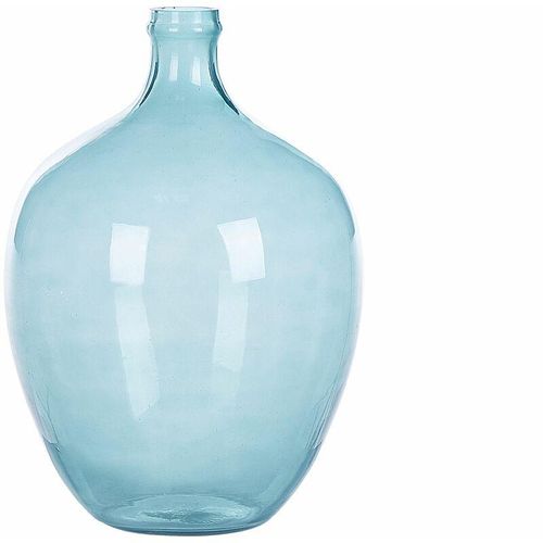 4251682280501 - Beliani - Dekovase Hellblau   Transparent 39 cm aus Glas mit glänzender Oberfläche Wohnartikel Wohnung Zubehör Dekogefäß Rund Modern Glamourös - Blau