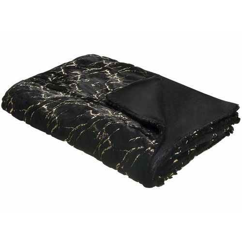 4251682276726 - Tagesdecke Schwarz 130 x 180 cm Marmor-Design Gold flauschig weich modern elegant luxuriös für Schlafzimmer Wohnzimmer - Schwarz