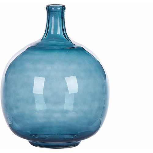 4251682280488 - Beliani - Dekovase Blau   Transparent 31 cm aus Glas mit Glänzender Oberfläche Wohnartikel Wohnung Zubehör Dekogefäß Rund Moderner Glamouröser Stil