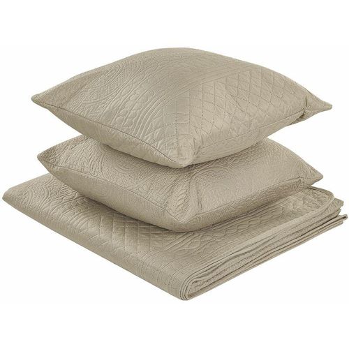 4251682278256 - Beliani - Tagesdecke Taupe aus Polyester 140 x 210 cm mit geprägtem Muster Bettüberwurf Dekorativ für Doppelbett Schlafzimmer modernes Bettzeug - Grau