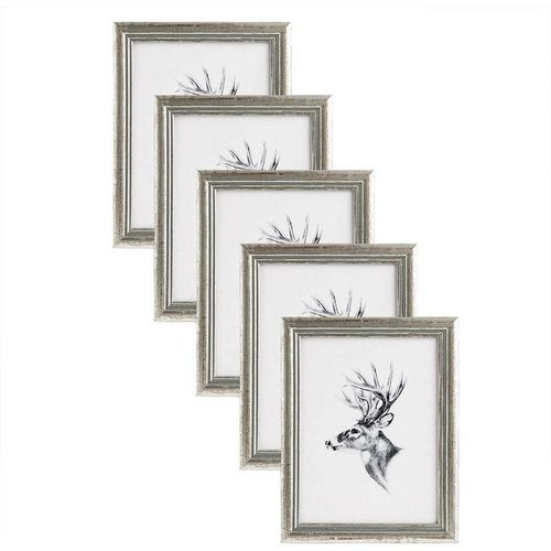 4250367280430 - 5er Set 30x40 cm Bilderrahmen Artos Stil Holz Rahmen Fotogalerie Glasscheibe Silber - silber