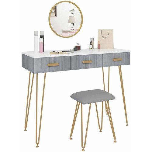 4063425129103 - Woltu - Schminktisch mit Hocker Spiegel Frisiertisch mit Schubladen Große Tischplatte 100x40cm Modern Kosmetiktisch für Schlafzimmer Grau - grau