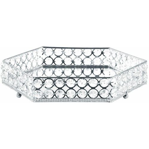 4251682274111 - Beliani - Dekotablett Transparent   Silber 25 x 28 cm aus Glas   Eisen Spiegeleffekt Sechseckig Elegant Glamouröser Stil - Silber