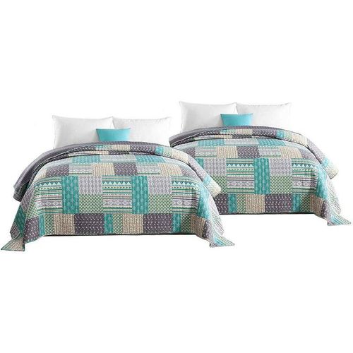 4250367288962 - 2 x Tagesdecken Bettüberwurf Steppdecke Patchwork Wendedesign Doppelbett 240 x 260 cm - Woltu