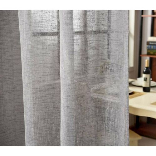 4250367200773 - 2er-Set Gardine Schlaufenschal transparent Leinenoptik dunkelgrau 140x245 cm - dunkelgrau - Woltu