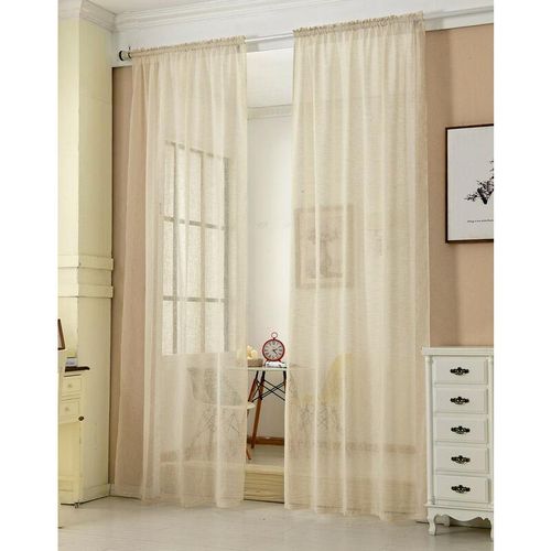 4063425060864 - 2er-Set Gardinen transparent mit Kräuselband Leinen Optik sand 140x225 cm - sand - Woltu