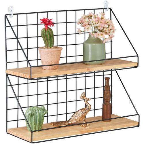 4052025393458 - Wandregal 2 Ablagen Hängeregal Gitter HxBxT 41 x 45 x 16 cm Industrial Metall & Holzoptik schwarz natur - Relaxdays 4052025393458 - Wandregal 2 Ablagen Hängeregal Gitter HxBxT 41 x 45 x 16 cm Industrial Metall & Holzoptik schwarz natur - Relaxdays