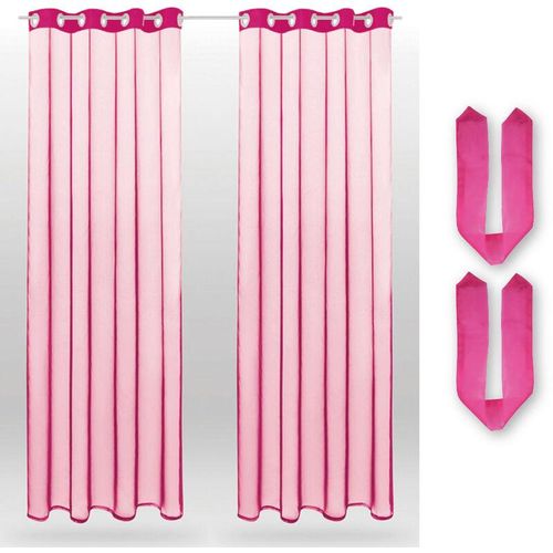 4059222003715 - Bestlivings - Transparente Pinke Gardine mit Ösen 2er Pack (B140 x L175) inkl 2 Raffhalter viele Varianten erhältlich - Pink