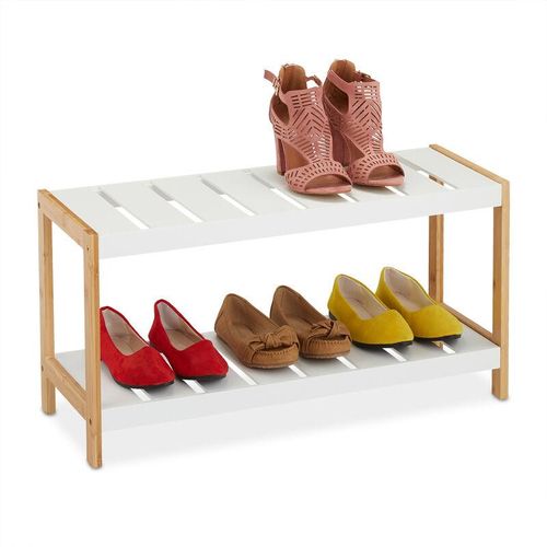 4052025391140 - Schuhregal 2 Ebenen für 6 Paar Schuhe offen Schuhständer hbt 36 x 70 x 26 cm mdf Bambus weiß natur - Relaxdays