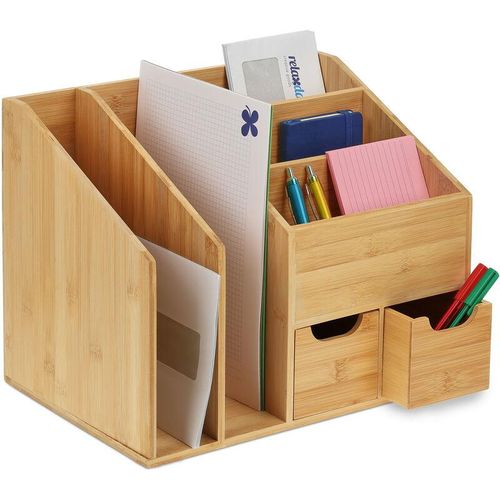 4052025394479 - Relaxdays - Schreibtisch-Organizer 2 Schubladen 5 Fächer Brief- & Dokumentenablage hbt 29 x 37 x 25 cm Bambus natur