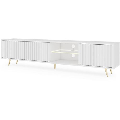 5903025890463 - Selsey - Bello - TV-Lowboard stehend in Weiß mit LED-Beleuchtung Lamellenfront 175 cm