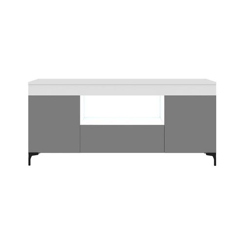 5903025534183 - Selsey GUSTO - TV-Lowboard   TV-Schrank stehend mit Füßen - geschlossener Stauraum - offenes Fach 137 cm (Weiß Matt   Grau Matt batteriebetriebene