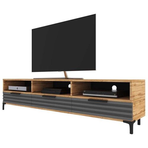 5903025820293 - Rikke 3D - TV-Lowboard - TV-Schrank mit 3D-Fronten in Matt stehend 160 cm breit (Wotan Eiche   Grau ohne led) - Selsey