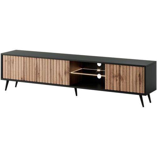 5903025596525 - Selsey - Bello - TV-Schrank mit Lamellenfronten - 175 cm - Schwarz   Wotan-Eiche mit led